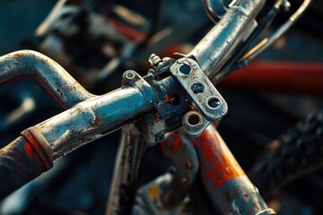 A close-up shot of a rusty bike handle, perfect for illustrating old or abandoned bicycles