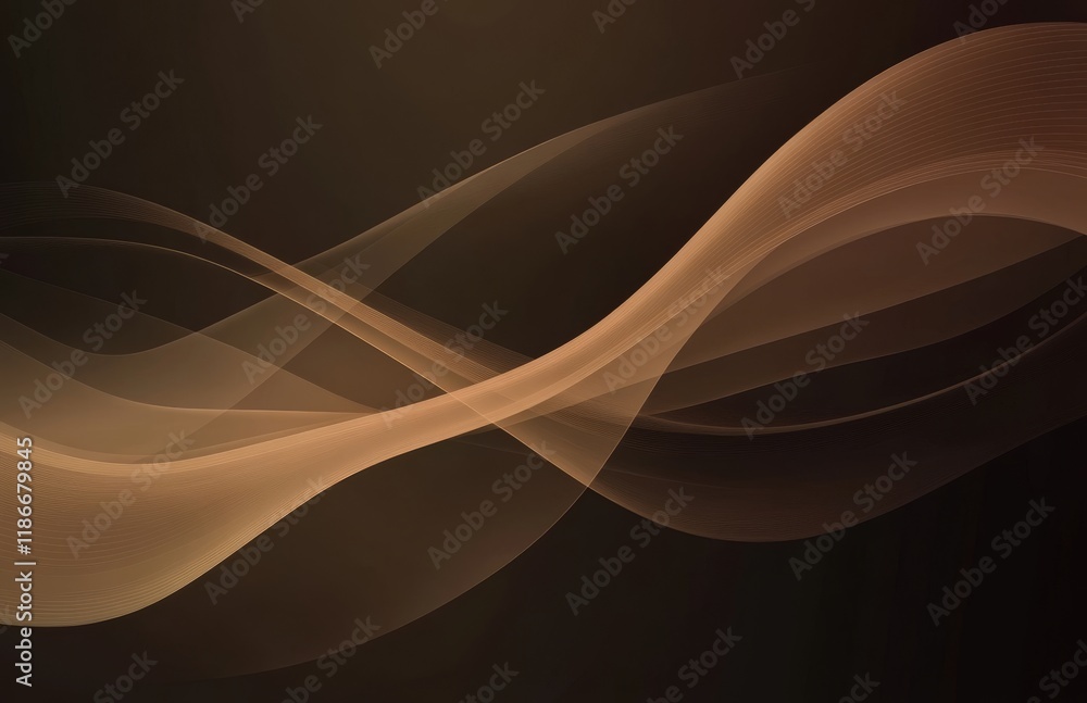 Poster dark brown background with subtle gradient and flowing abstract waves in soft tones