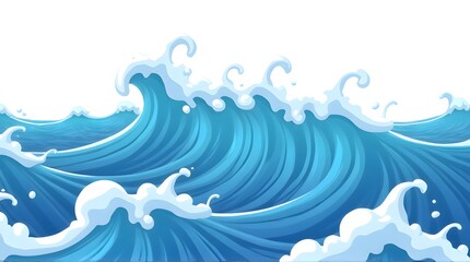 Naklejka premium Ocean Waves Blue Water Foam Cartoon Style Illustration