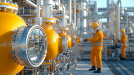 Modern industrial facility with advanced engineering, showcasing detailed infrastructure and efficient processes for optimized energy production and management.