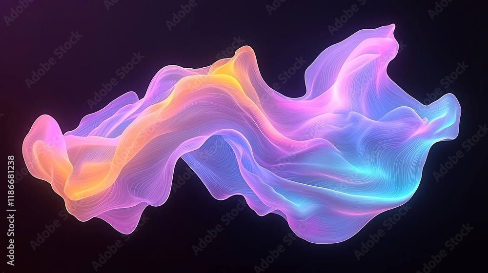 Poster mesmerizing iridescent billowing waves of neon hues shimmering and luminescent in an ethereal abstra