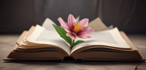 A flower emerging from the pages of an open book , petal, flower blooming, organic