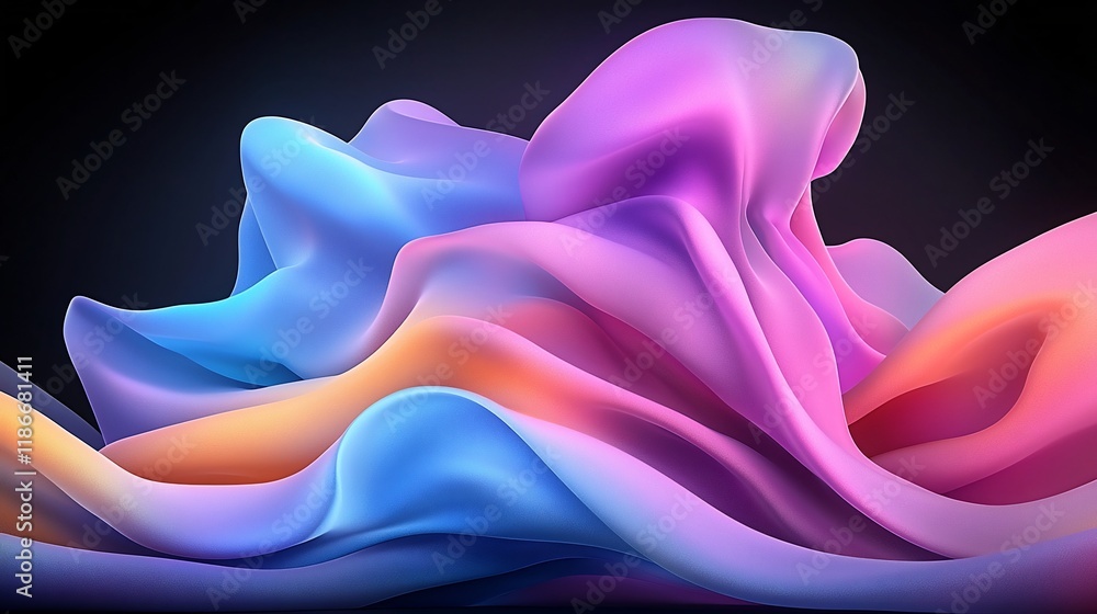 Poster shimmering wavy iridescent shapes in neon tones mesmerizing abstract digital background design with 