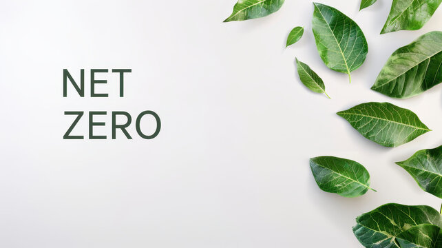 Sustainable leaves with text Net Zero promoting eco friendly practices