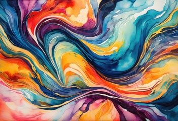 vibrant abstract watercolor texture showcasing dynamic ink flows lively color combinations mesmerizing patterns, fluid, colors, artistic, pigment, bright