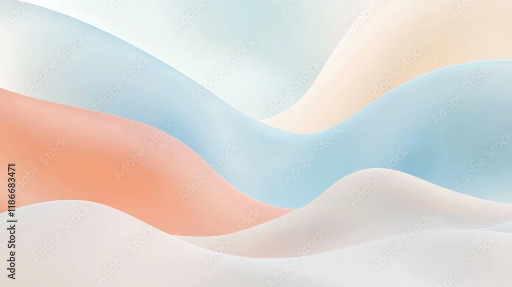 Poster minimalistic background in soft pastel colors such as blue, delicate peach and cream. a playful and 