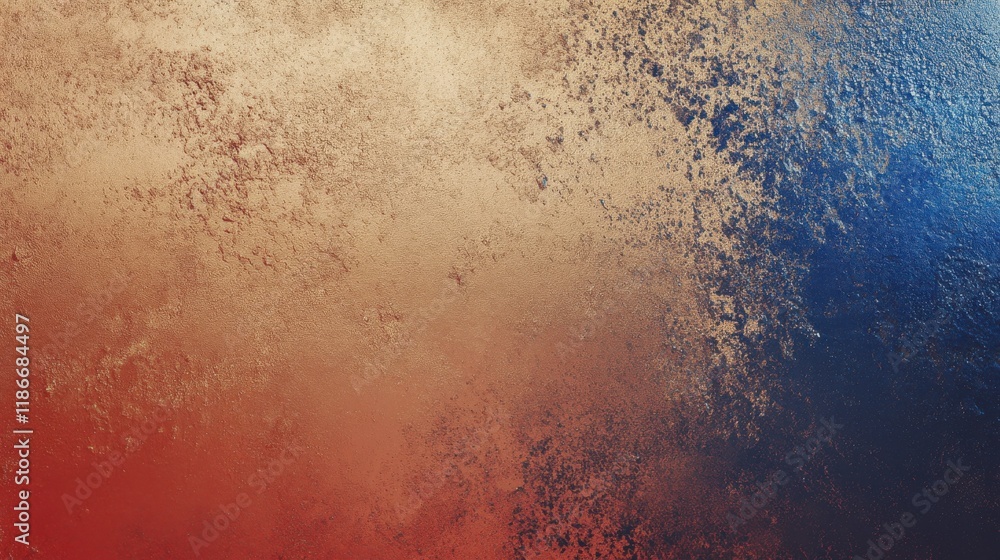 Poster vibrant abstract texture blending warm red and cool blue tones with a soft golden hue, showcasing a 