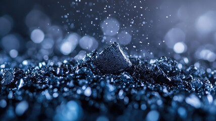Shiny black coal pieces with water droplets in dramatic lighting