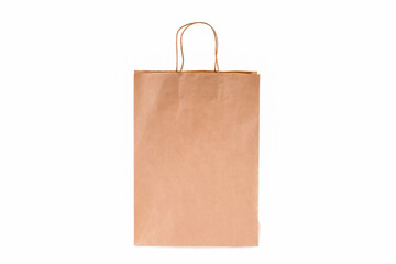 Recycled paper kraft long shopping bag isolated on white background.