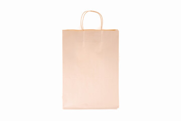 close up of a long white paper bag on white background with clipping path