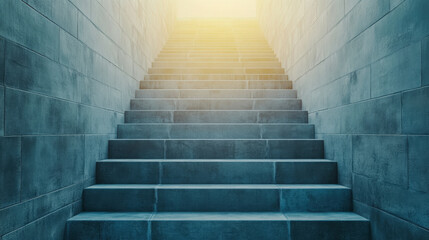Fototapeta premium Sunlit staircase with stone steps leads upward, evoking a sense of journey, hope, and transformation. Perfect architectural imagery.