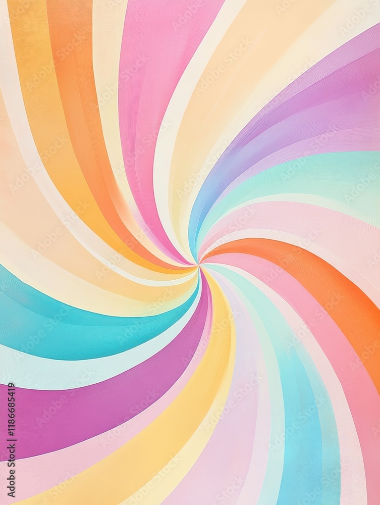 Poster colorful abstract spiral design blending pastel shades in a dynamic, visually captivating pattern id