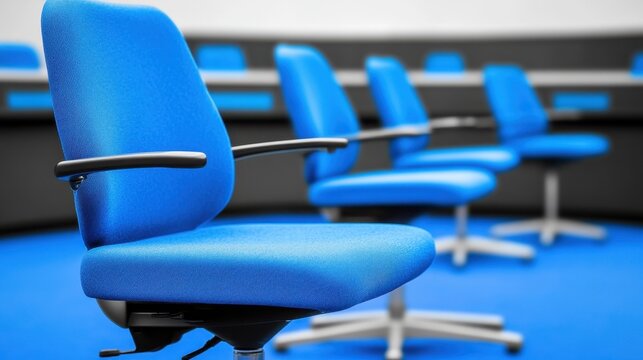 Blue Office Chairs in a Row