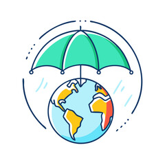 earth protected by umbrella vector icon, earth day vector illustration - simple illustration of earth protected by umbrella perfect for logos, and earth day-themed designs.