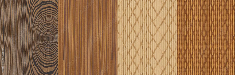 Poster Exotic 4 Wood Panels Feature A Distinctive Textured Pattern With Unique Variations In Color And Grain Effect On Each Board. 00001