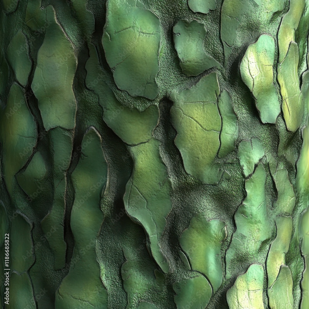 Poster textured green bark close-up showcasing intricate patterns and natural details of a tree trunk durin