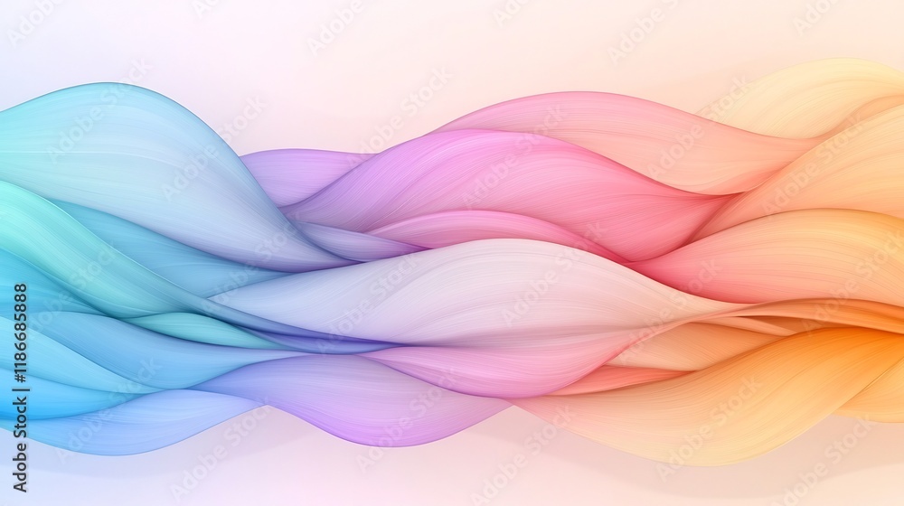 Poster mesmerizing abstract digital art with dynamic undulating iridescent shapes in a gradient of vibrant 