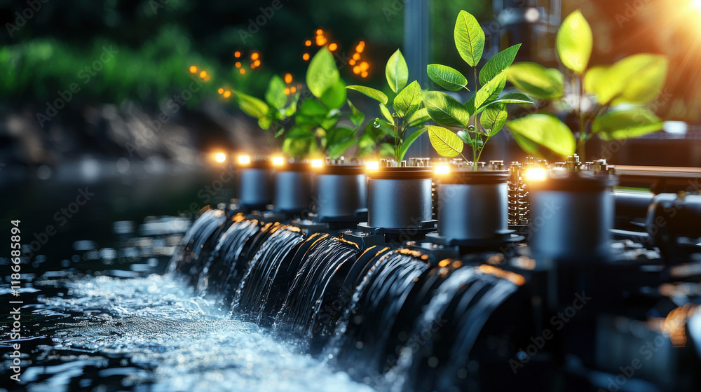 Aufkleber modern hydroelectric plant with augmented reality visuals showcases innovative technology and nature