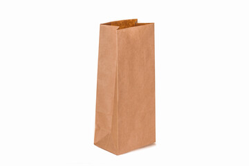 Recycled paper kraft long shopping bag isolated on white background.