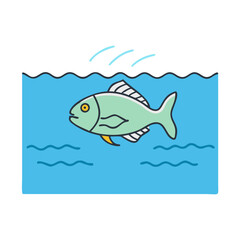 fish in water vector icon, earth day vector illustration - simple illustration of fish in water perfect for logos, and earth day-themed designs.