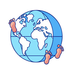 globe with footprints vector icon, earth day vector illustration - simple illustration of globe with footprints perfect for logos, and earth day-themed designs.