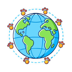 Naklejka premium globe with footprints vector icon, earth day vector illustration - simple illustration of globe with footprints perfect for logos, and earth day-themed designs.
