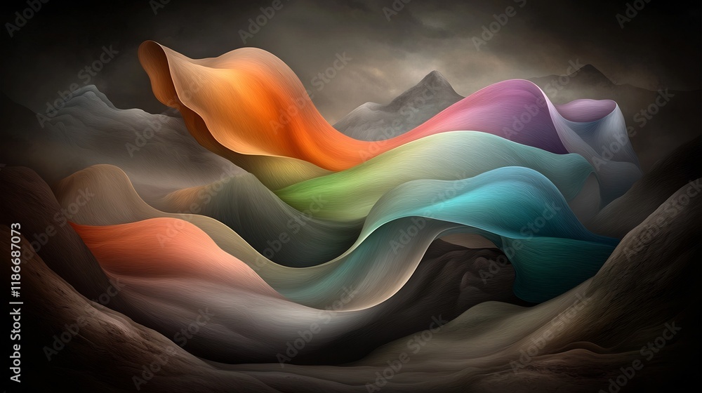 Poster mesmerizing prismatic shimmer flowing waves of ethereal iridescence in earthy tones an abstract digi