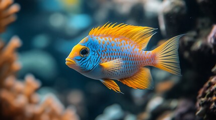 Obraz premium A Vibrant Orange And Blue Tropical Fish Swims