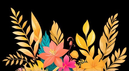 Vibrant Botanical Elements Featuring Detailed Floral Designs with Rich Colors and Textures