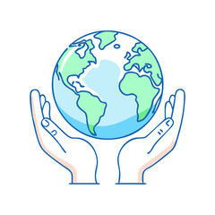 hands holding earth vector icon, earth day vector illustration - simple illustration of hands holding earth perfect for logos, and earth day-themed designs.