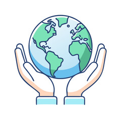 hands holding earth vector icon, earth day vector illustration - simple illustration of hands holding earth perfect for logos, and earth day-themed designs.