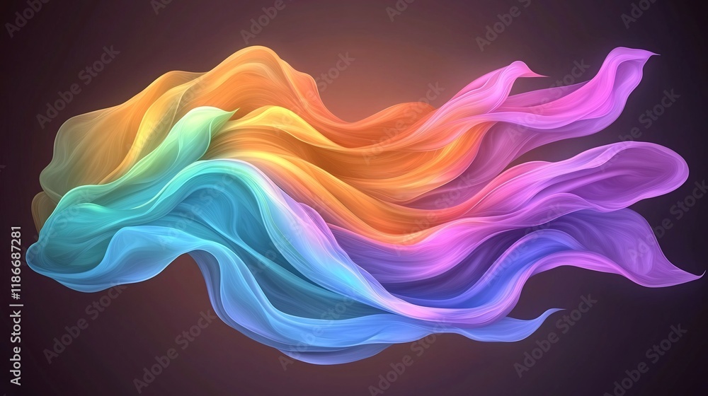 Poster flowing wavy iridescent shapes in a vibrant dynamic multi hued abstract composition mesmerizing swir