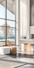Stylish modern living room featuring large windows and natural light in a contemporary home