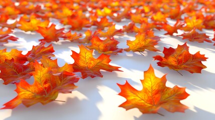 Vibrant Fall Leaves Scattered on Light Beige Surface in Natural Light
