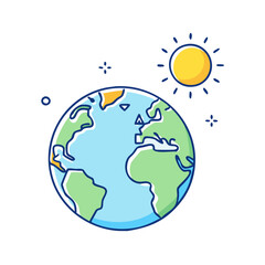 planet earth in sunrise vector icon, earth day vector illustration - simple illustration of planet earth in sunrise perfect for logos, and earth day-themed designs.
