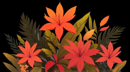 Vibrant Floral Composition with Botanical Elements in High Detail and Rich Colors