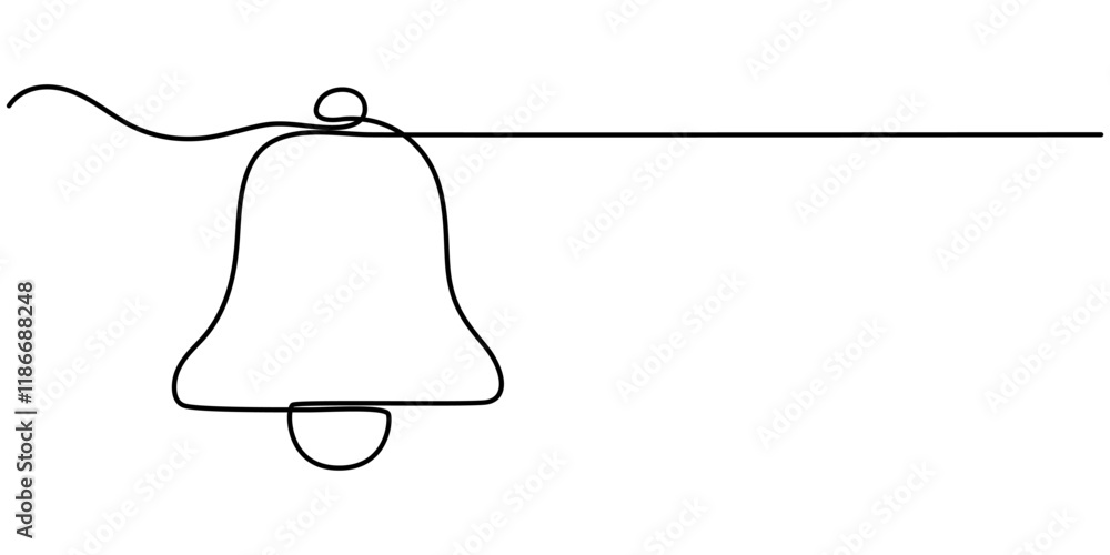 Poster alarm bell neon continuous line icon, continuous line vector illustration design of bell, continuous