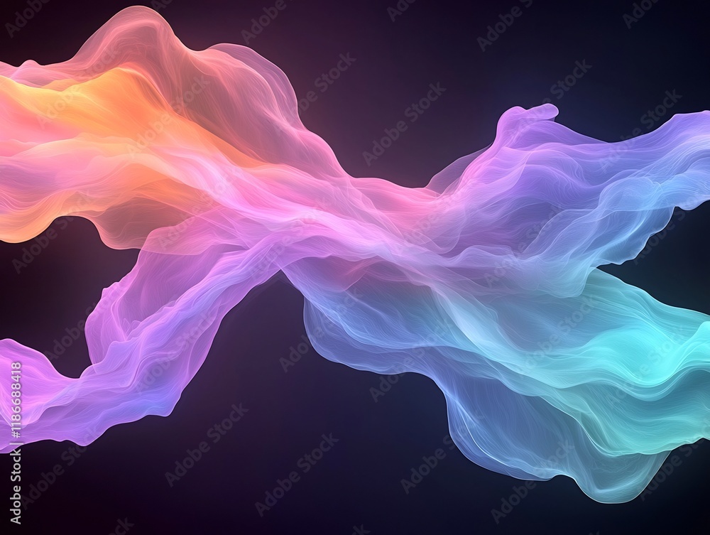 Poster mesmerizing abstract background design featuring an ethereal undulating interplay of fluid iridescen