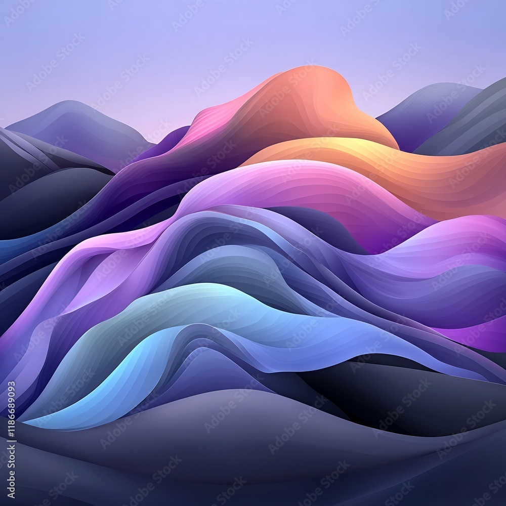 Aufkleber mesmerizing iridescent abstract landscape with undulating jewel toned forms captivating digital art 