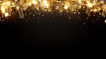 Golden Christmas Festive Background: Sparkling Lights and Branches