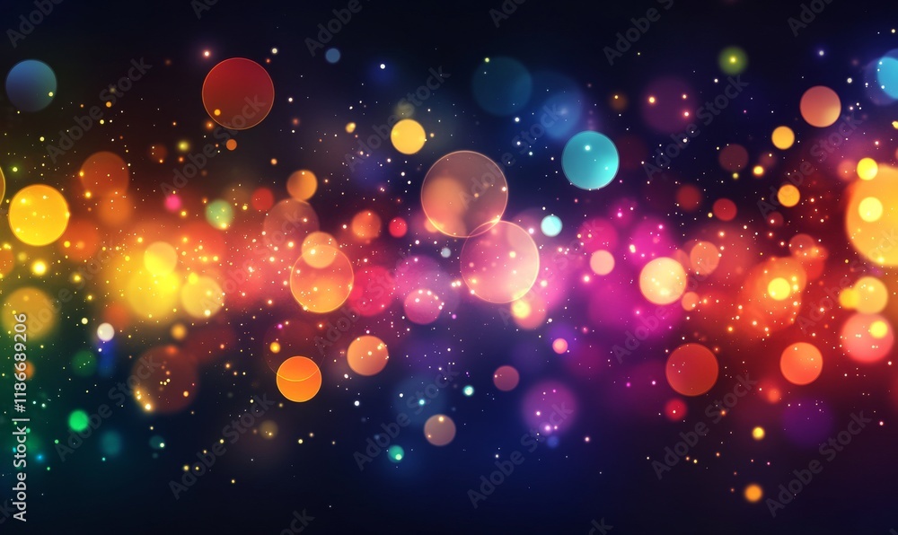 Poster colorful abstract background with bright circles and glowing particles creating a festive atmosphere
