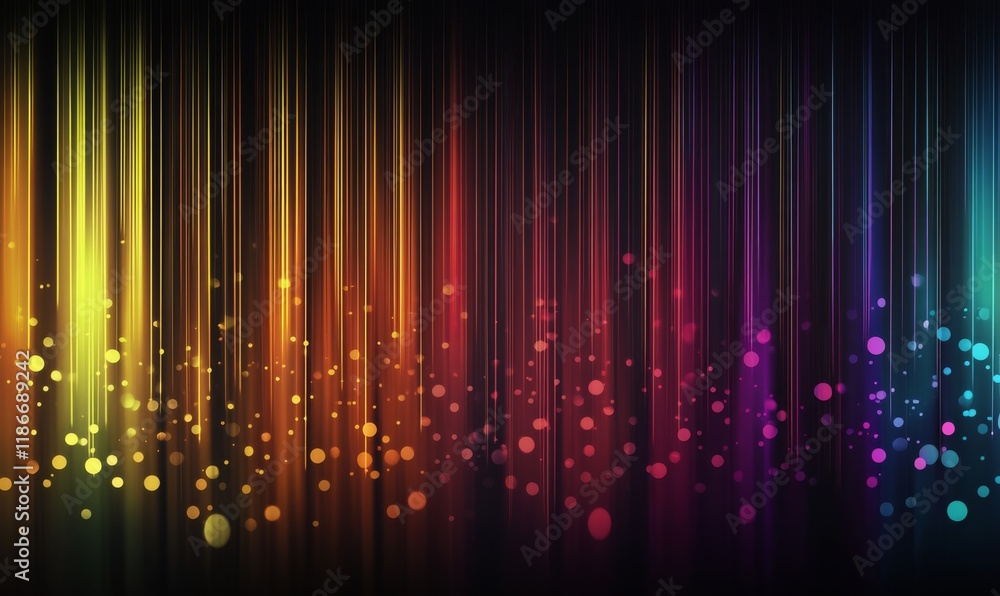 Poster colorful light patterns create an abstract background with vibrant vertical lines and glowing dots i