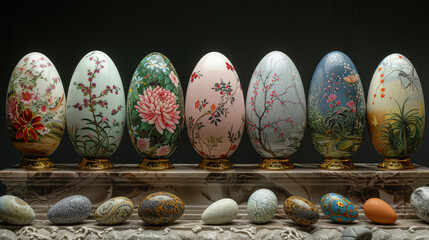 The artistry of Easter decorative eggs arranged in a captivating display