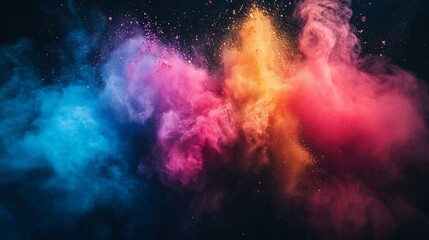 Vibrant multicolored powder explosion on black background. (1)