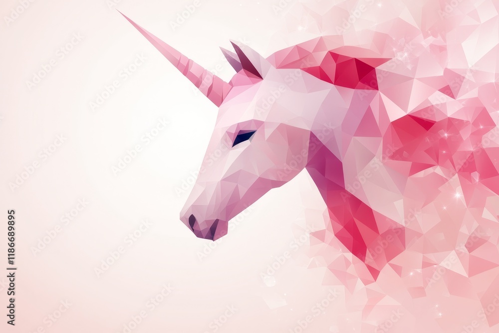 Aufkleber a simple geometric design of a unicorn head, with sleek lines and subtle pastel colors highlighting 