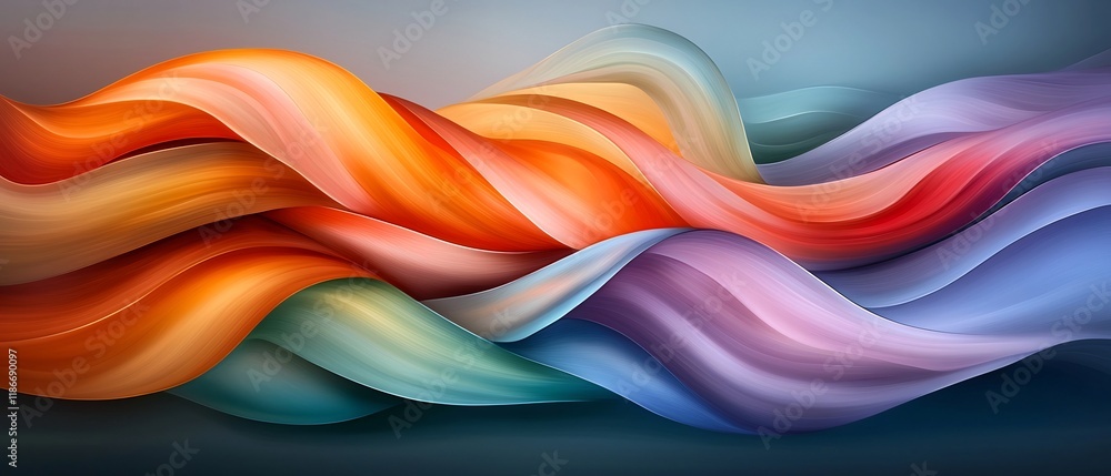 Poster mesmerizing iridescent ribbons in vibrant colors captivating organic shapes and flowing forms abstra