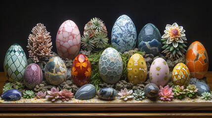 The artistry of Easter decorative eggs arranged in a captivating display