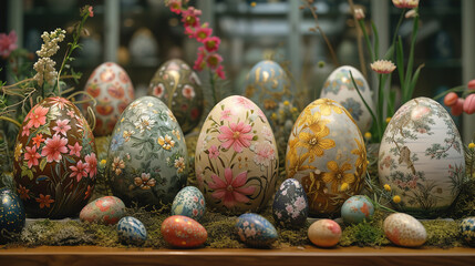 The artistry of Easter decorative eggs arranged in a captivating display