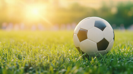 Capture the essence of soccer with this stunning football image on lush green grass, perfect for sports enthusiasts.