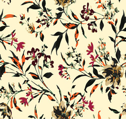 botanical floral vector seamless pattern with roses herbs and leaves big set background with flowers